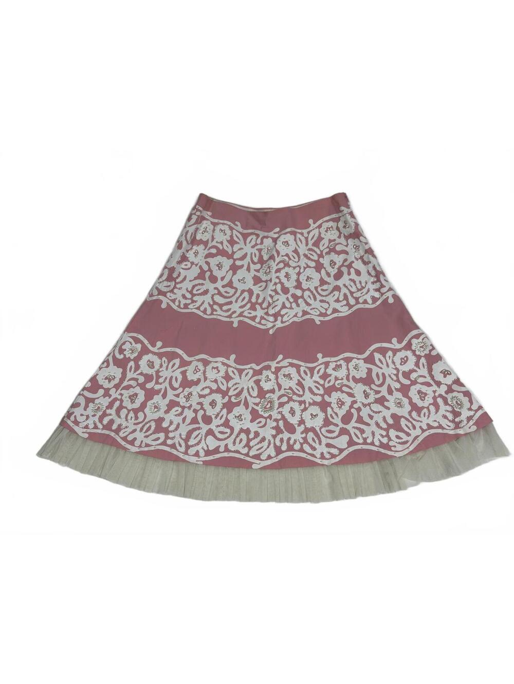 Basil & Maude Pink Embellished Skirt White Floral Pattern & Tulle Hem Sz 4 dd9
